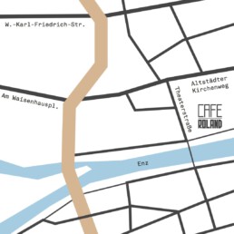 Karte mit Standort von Café Roland direkt am Enzufer in zentraler Lage